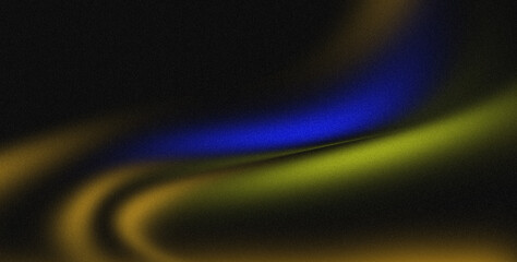 Blurred neon color flow, dark  yellow blue color gradient background, grainy texture effect, futuristic banner design.