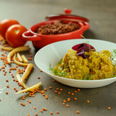 Vegan Chef Cooking Photography - Sizzling Plant-Based Gluten-Free Food with Seasonal Veggies & Black Quinoa, Red Rice, Lentils, Noodles in Professional Kitchen - Sustainable Cuisine