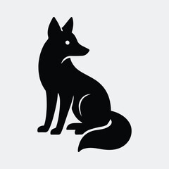 Silhouette fox sitting calmly in black and white vector illustration