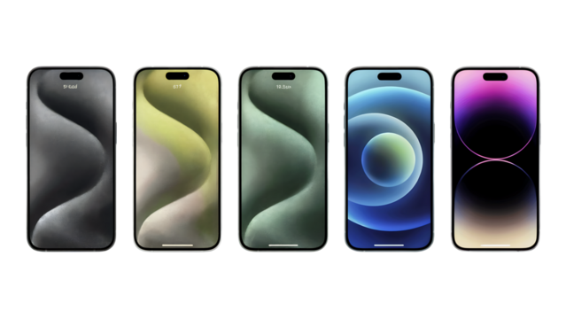 Five Smartphones Displaying Diverse Abstract Wallpapers and Screen Designs mobile phone isolated on a transparent background - Powered by Adobe