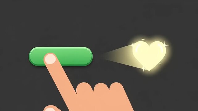 Interactive digital interface showcasing a green button with a glowing heart effect during a touch