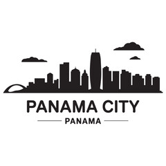 Fototapeta premium Panama City skyline horizontal banner. Panama City, Panama. Vector template for your design. Vector black silhouette. with white background.