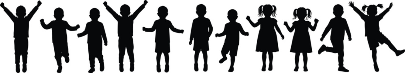Silhouette, children, playing, jumping, dancing, fun, 