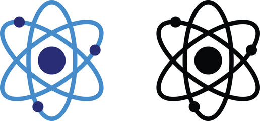 Abstract atom icon with orbit rings. Atom Molecule logo vector flat style. Physics atomic structure symbol icon vector illustration