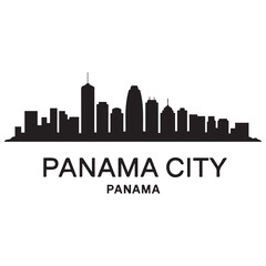 Fototapeta premium Panama City skyline horizontal banner. Panama City, Panama. Vector template for your design. Vector black silhouette. with white background.