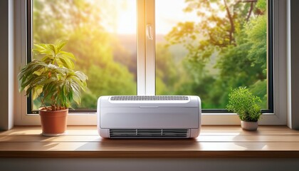 compact air conditioner unit on a window sill cooling appliance energy efficient temperature control home indoor