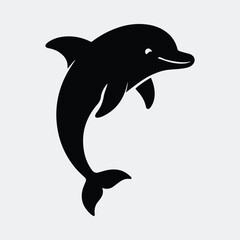 Silhouette of a playful dolphin jumping vector illustration
