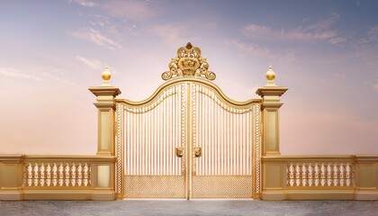 a golden gate to heaven closed in isolated pastel background copy space © Brandon