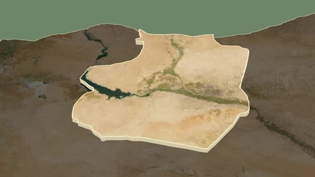 Ar Raqqah region, Syria, extruded. Map animation