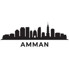 Naklejka premium Amman skyline, monochrome silhouette. Vector illustration. Vector black silhouette. with white background.