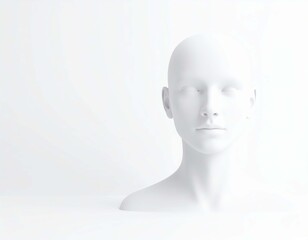 All white 3d human head and shoulders on a seamless background