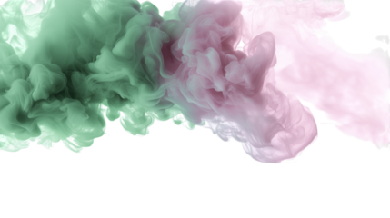 Abstract green and pink smoke isolated on white background