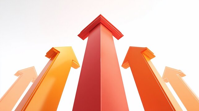 Upward-pointing, colorful arrows against a bright white background, ascending