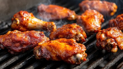 Deliciously Grilled Chicken Wings with Barbecue Sauce on Grill