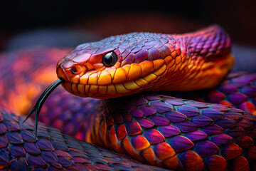 Fototapeta premium Close-up of a vibrant, colorful snake with detailed scales and a lively expression