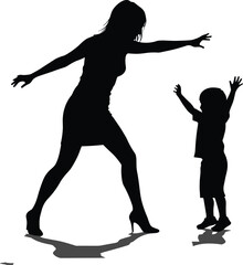 Silhouette, woman, child, reaching, bonding, family, connection, love, interaction, embrace, isolated, background