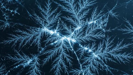 A stunning macro animation showing a surface freezing over, forming beautiful, glowing, fern-like frost patterns. The ice then dramatically cracks and shatters into pieces - Powered by Adobe