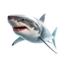 Great white shark swimming gracefully in deep blue ocean waters