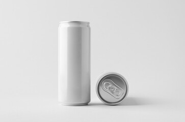Slim soda energy drink beverage can mockup on a gray background