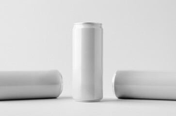 Slim soda energy drink beverage can mockup on a gray background