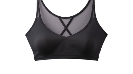 Modern black sports bra with stylish crossover straps for fitness fashion and active lifestyle