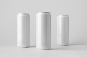 Slim soda energy drink beverage can mockup on a gray background