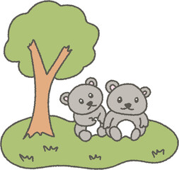 귀여운 곰과 나무가 있는 숲