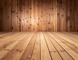 Naklejka premium Wooden room interior, perspective, light