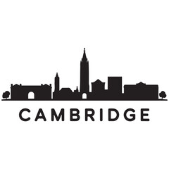 Fototapeta premium Cambridge skyline horizontal banner. Cambridge, Massachusetts. Vector template for your design. Vector black silhouette. with white background.