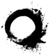 Black ink brush stroke circle with splatter, zen concept