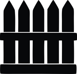 A stark black silhouette of a classic white picket fence with pointed tops representing a boundary or a charming garden feature