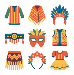 Ethnic Festival Icons. Solid, filled icons set of ethnic clothing for festivals: colorful robes, patterned