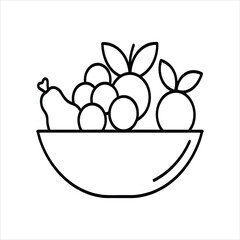 Black and White Fruit Bowl Vector Sketch