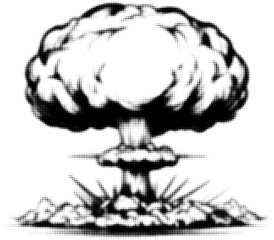 Fototapeta premium Black and white illustration of an atomic explosion with mushroom cloud