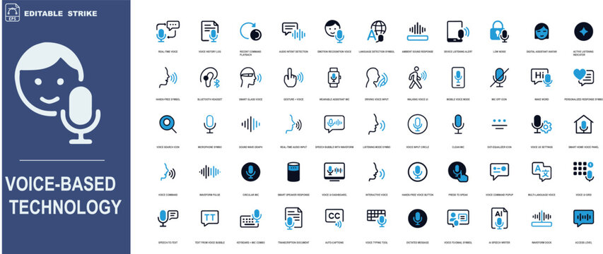 &ldquo;Voice-Based Technology Icons &ndash; Minimal Black & White Vector Set for Voice UI, Speech Recognition & Smart Assistants&rdquo;