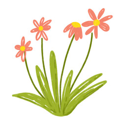 Fototapeta premium Childlike digital drawing of a cluster of flowers. A hand-drawn, crayon-like texture pink flower