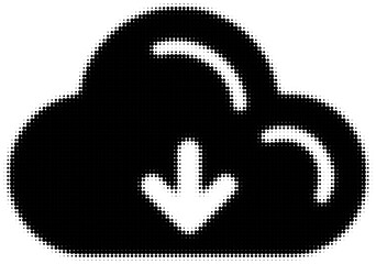 Black cloud icon with arrow indicating download in pixelated style