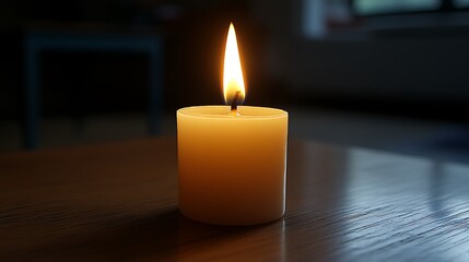 Single candle illuminating a dark room.