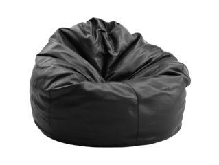 Dark gray beanbag chair, smooth faux leather,  relaxed style