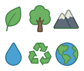 Obraz premium Nature Icons Collection. Flat vector mini-illustrations Nature and environment symbols in colors children's