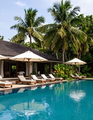 Tropical resort poolside scene