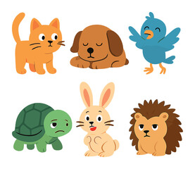 Naklejka premium Animal Personalities Grid. Flat vector mini-illustrations Animal personalities and quirks in colors children's