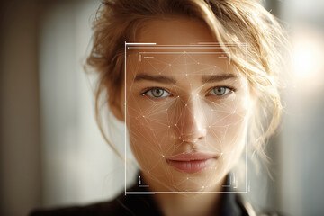 A woman with a face that is being scanned