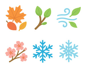 Obraz premium Seasonal Nature Icons. Flat vector mini-illustrations Seasonal nature healing in colors children's