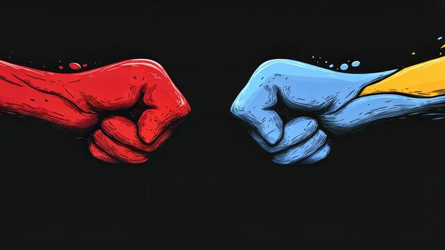 Colorful fists symbolizing competition and unity
