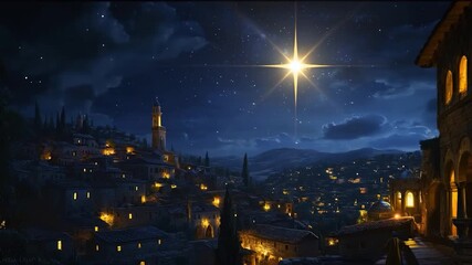 Starry night over a medieval town - Powered by Adobe