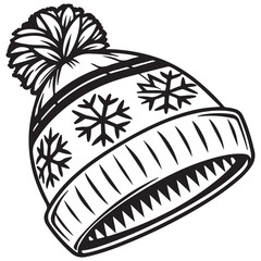 Obraz premium Illustration of a winter hat with snowflakes isolated on white background for cold weather fashion and seasonal decoration