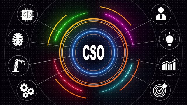 Glowing neon Business, Technology, Internet and network concept. CSO