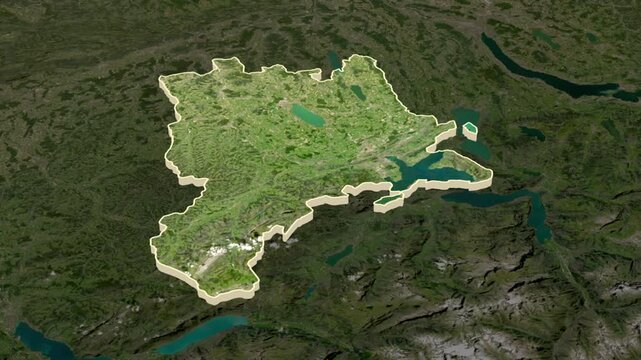 Lucerne region, Switzerland, extruded. Map animation