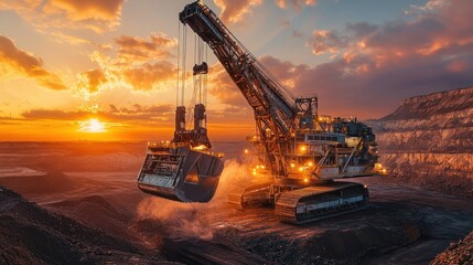 Mining machine at sunset